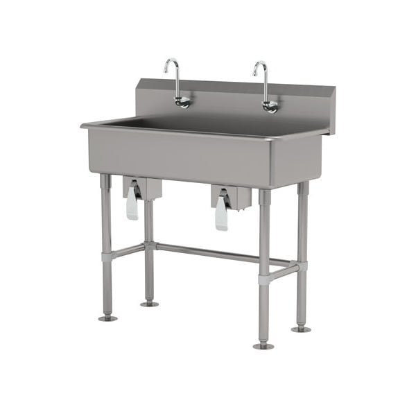 2 Station NSF 16 Ga. 304 SS Floor Mounted Sink - Knee Operated